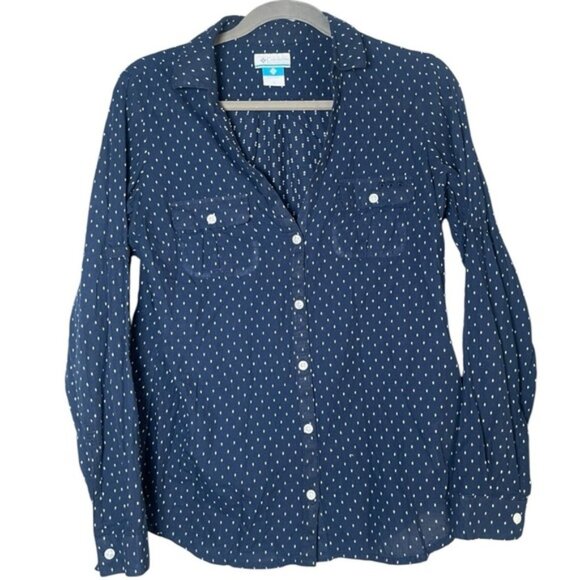 Columbia Small PFG Shirt Button Down Casual Navy Lightweight Spring Summer Top S - Picture 1 of 9